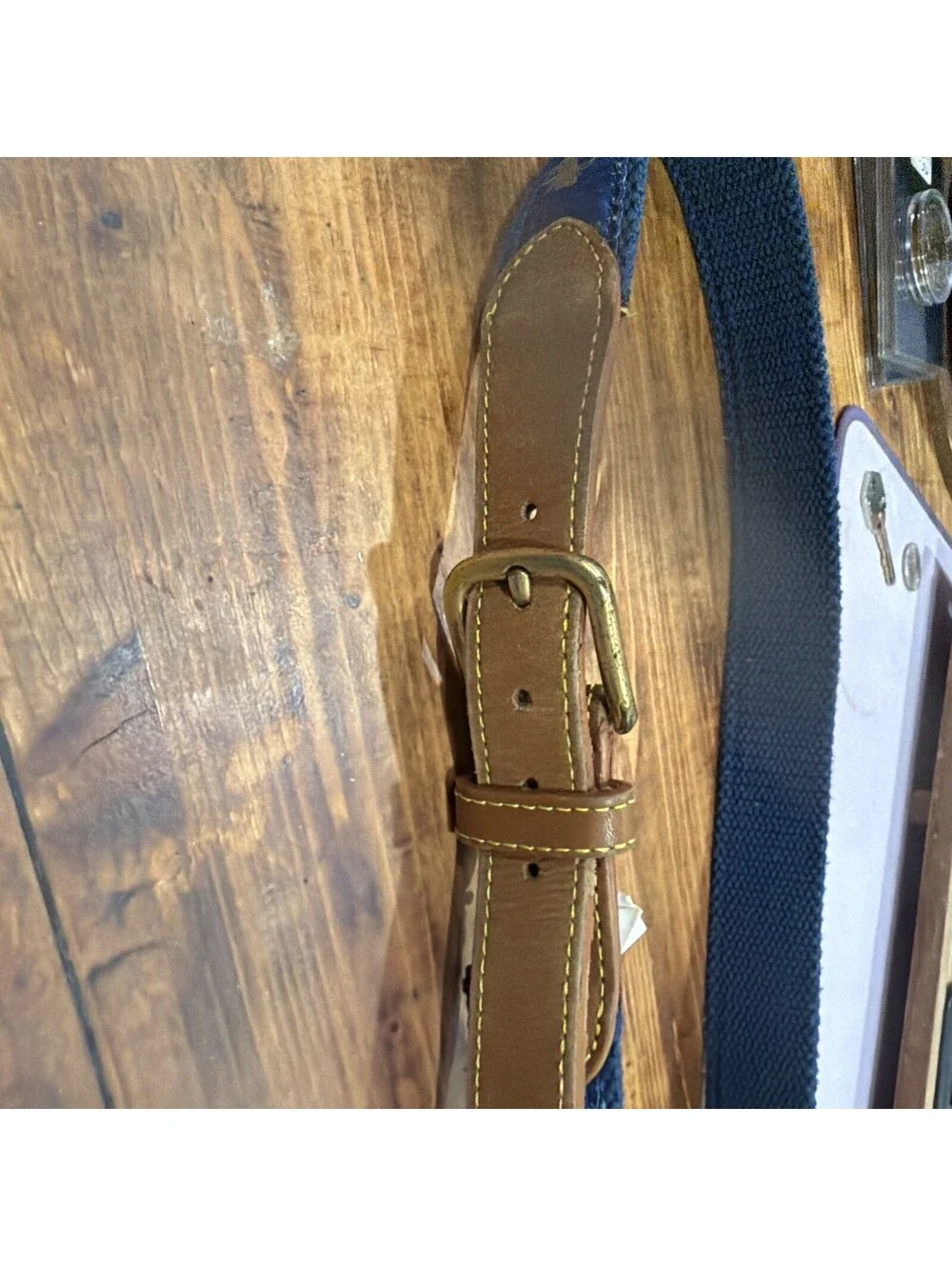Navy Blue Canvas and Leather Belt with Car and Moon Pattern